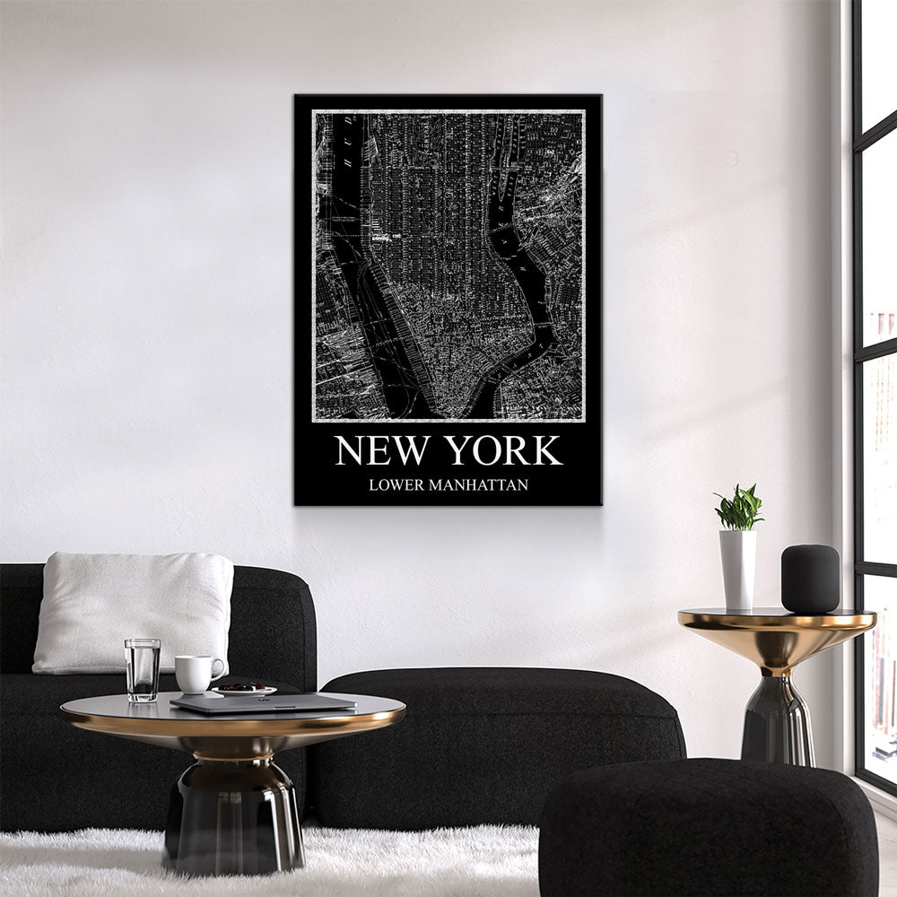 New York Lower Manhattan Map Canvas Wall Art, New York Map, Lower Manhattan Map, 1880 New York Map