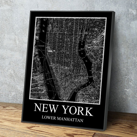 New York Lower Manhattan Map Canvas Wall Art, New York Map, Lower Manhattan Map, 1880 New York Map With Floating Frame
