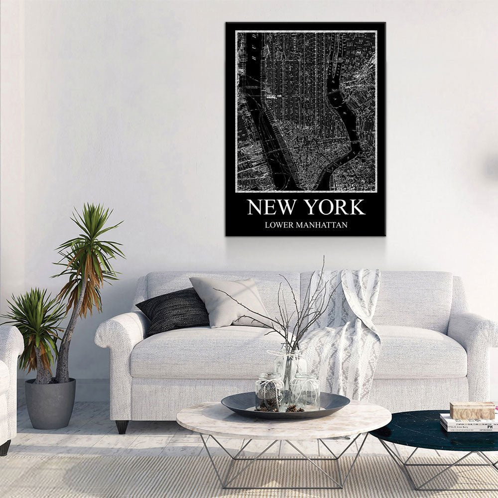 New York Lower Manhattan Map Canvas Wall Art, New York Map, Lower Manhattan Map, 1880 New York Map Gallery Wrap