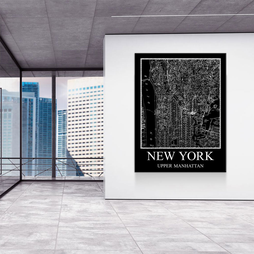 New York Upper Manhattan Map Canvas Wall Art, New York Map, Upper Manhattan Map, 1880 New York Map Gallery Wrap