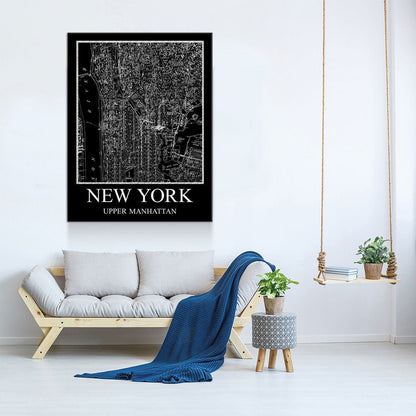 New York Upper Manhattan Map Canvas Wall Art, New York Map, Upper Manhattan Map, 1880 New York Map