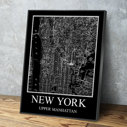 New York Upper Manhattan Map Canvas Wall Art, New York Map, Upper Manhattan Map, 1880 New York Map With Floating Frame