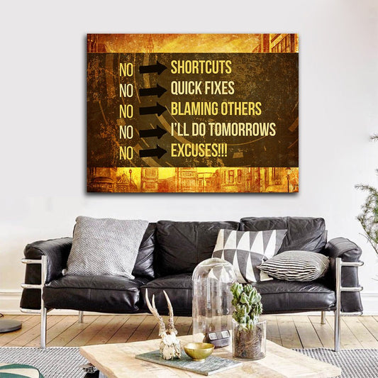No Shortcuts No Excuses Motivational Canvas Wall Art 40x30 inch
