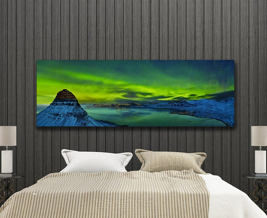 Northern Lights Aurora Borealis Framed Canvas Wall Art Landscape Iceland Decor Kirkjufell Mountain