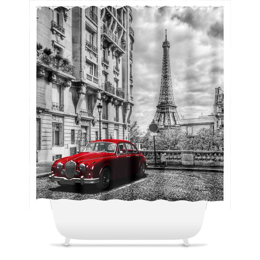 Paris Red Car Shower Curtain Bathroom Paris Decor 71x74 inch