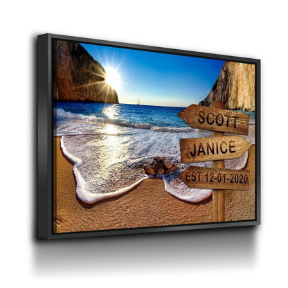 Personalized Names Date Beach Sign Canvas Wall Art, Couples Romantic Gift