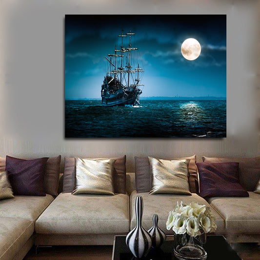 Pirate Ship The Flying Dutchman Ghost Ship Canvas Wall Art Davy Jones Jack Sparrow Ship 40x30 inch