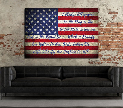 Pledge Of Allegiance Wall Art, USA Flag Canvas