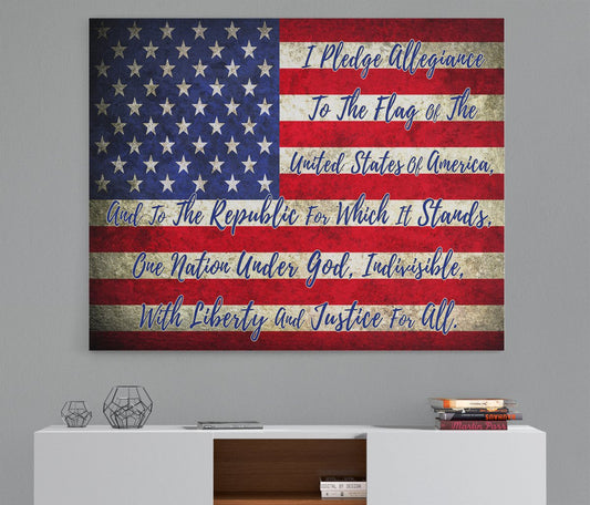 Pledge Of Allegiance Wall Art, USA Flag Canvas