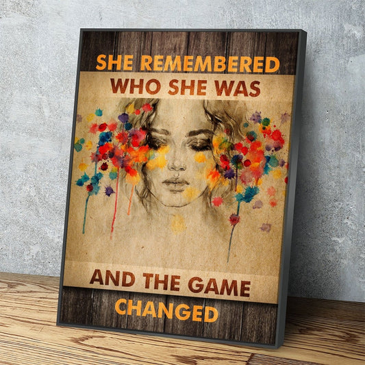 She Remembered Who She Was And The Game Changed Canvas Wall Art, Women Motivational Art, Inspirational Decor With Floating Frame
