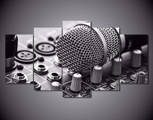 Soundboard Music Microphone 5-Piece Wall Art Canvas FRAMED (READY TO HANG)