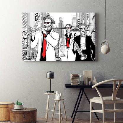 Street Jazz Trio Abstract Framed Canvas Wall Art