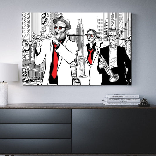 Street Jazz Trio Abstract Framed Canvas Wall Art