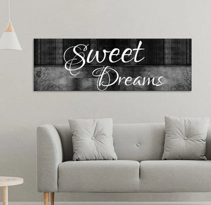 Sweet Dreams Wall Art Canvas, Sweet Dreams Above The Bed Decor Gray With Standard Gallery Wrap