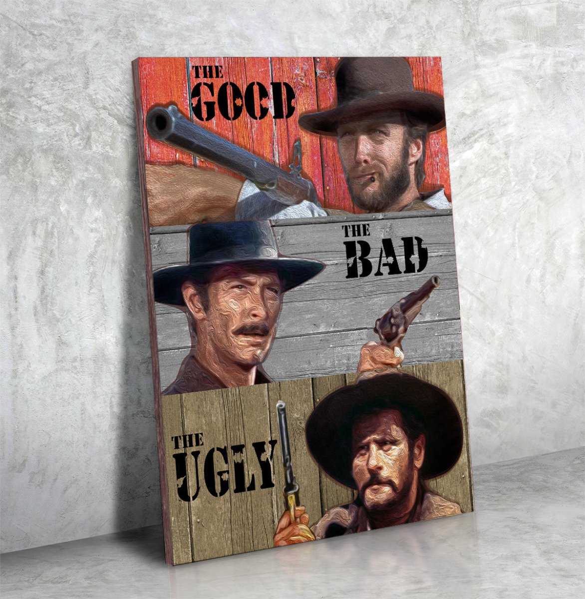The Good The Bad The Ugly Canvas Wall Art, Western Decor, Clint Eastwood Art