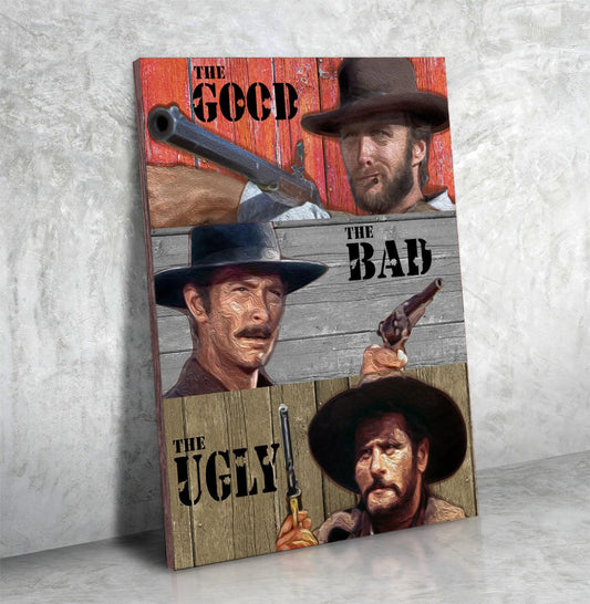 The Good The Bad The Ugly Canvas Wall Art, Western Decor, Clint Eastwood Art