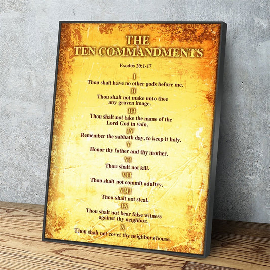 The Ten Commandments Canvas Wall Art, Religious Decor, 10 Commandments Print With Floating Frame