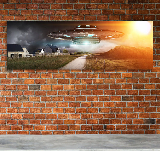 UFO Aliens Extraterrestrials Abduction Flying Saucer Framed Canvas Wall Art