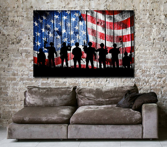 US Flag Soldier Silhouette Canvas Wall Art, USA Military, Soldiers Flag, USA Flag, Veterans
