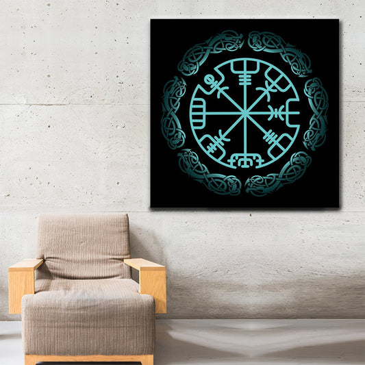 Vegvisir Viking Symbol Icelandic Magical Stave Framed Wall Art 36x36 inch