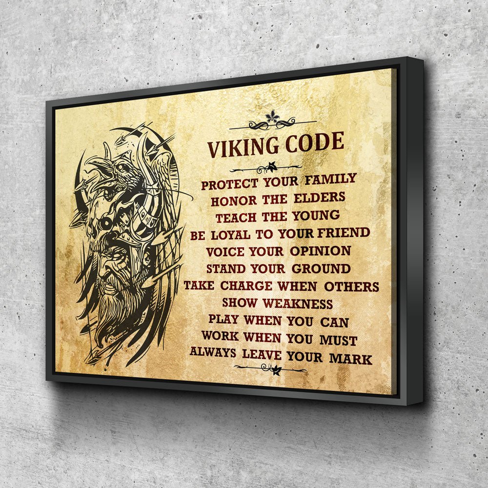 Viking Code Canvas Wall Art, Nordic Decor Gallery Wrap With Floating Frame