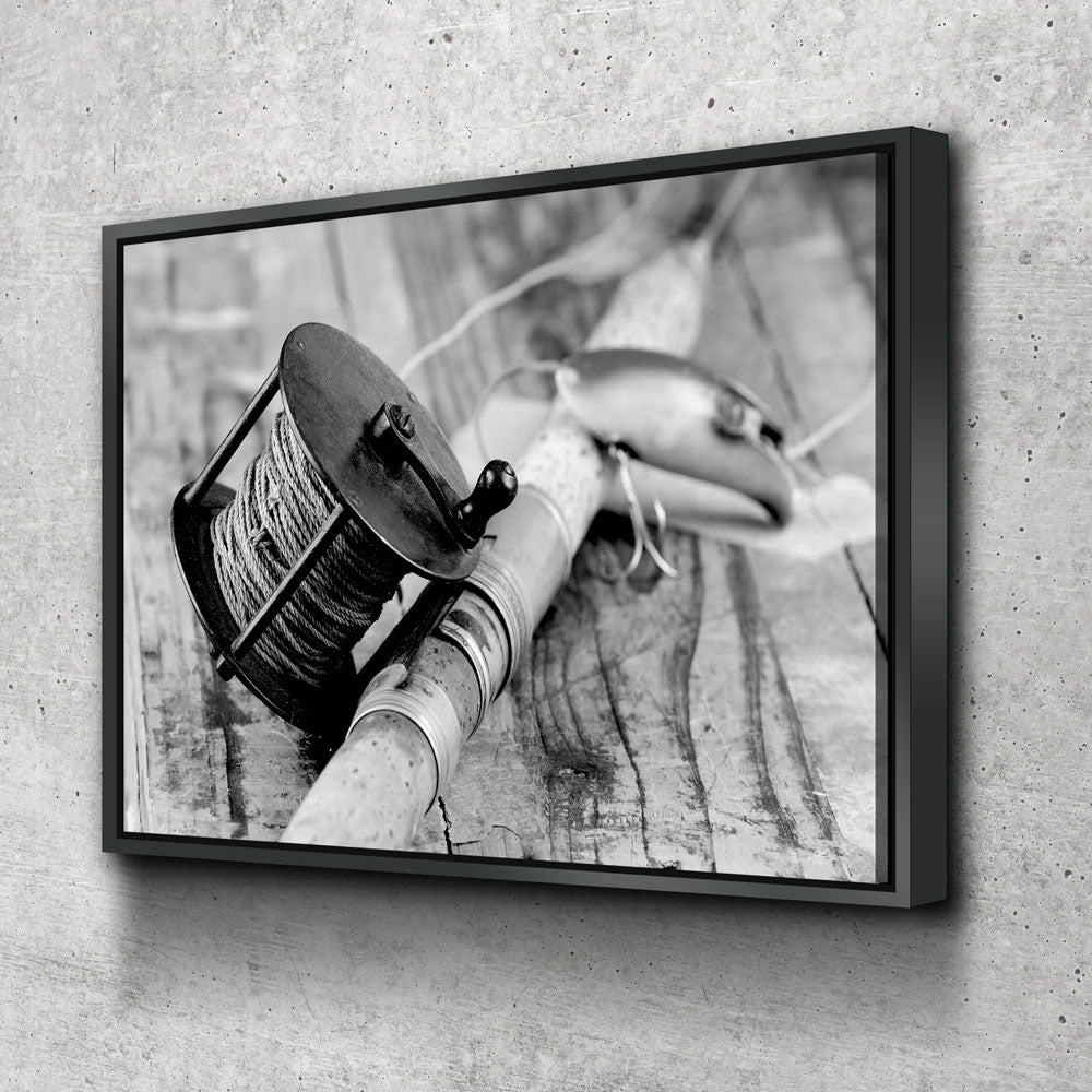Vintage Fishing Decor Canvas Wall Art With Floating Frame