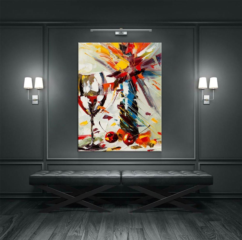 Wine And Flowers Abstract Canvas Wall Art, Wine Decor With Flowers, Abstract Wine Art, Kitchen Decor, Bar Decor