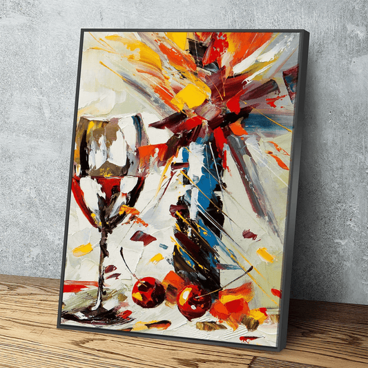 Wine And Flowers Abstract Canvas Wall Art, Wine Decor With Flowers, Abstract Wine Art, Kitchen Decor, Bar Decor With Floating Frame
