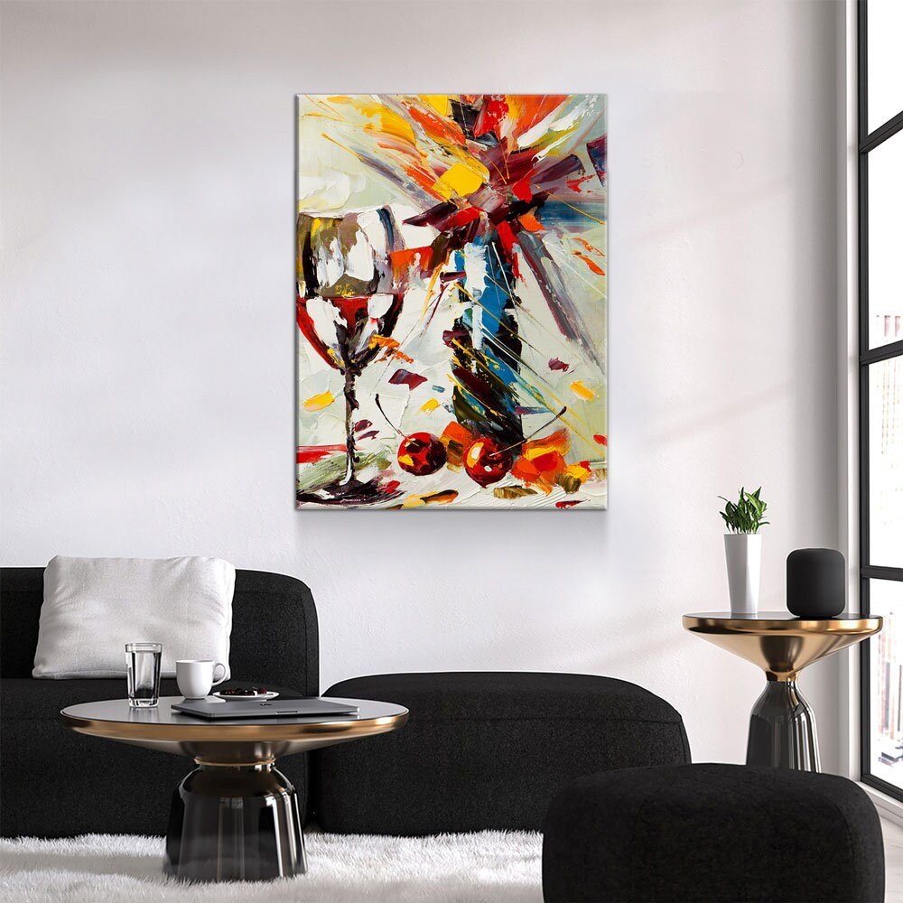 Wine And Flowers Abstract Canvas Wall Art, Wine Decor With Flowers, Abstract Wine Art, Kitchen Decor, Bar Decor