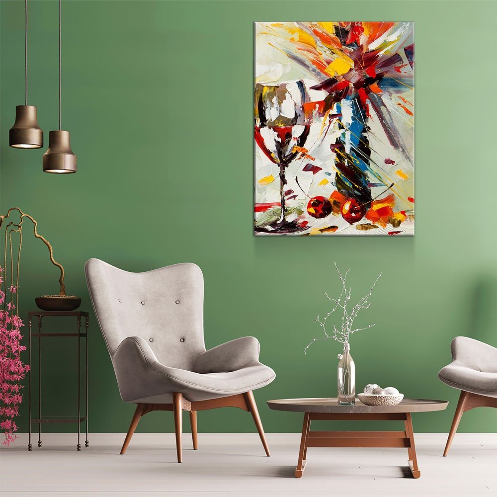 Wine And Flowers Abstract Canvas Wall Art, Wine Decor With Flowers, Abstract Wine Art, Kitchen Decor, Bar Decor