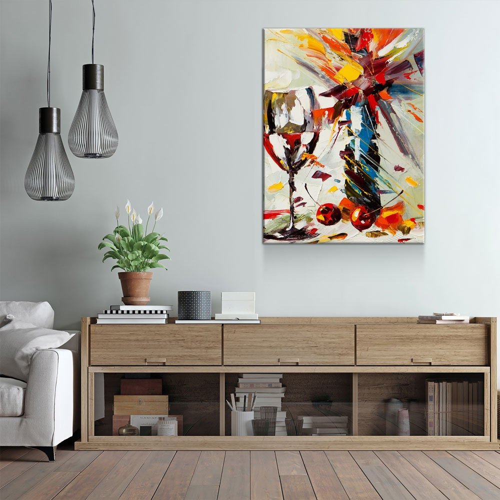 Wine And Flowers Abstract Canvas Wall Art, Wine Decor With Flowers, Abstract Wine Art, Kitchen Decor, Bar Decor