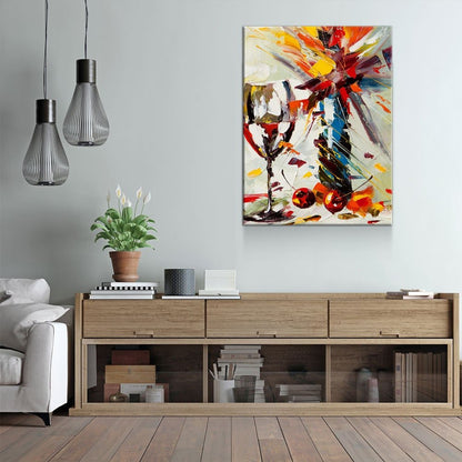 Wine And Flowers Abstract Canvas Wall Art, Wine Decor With Flowers, Abstract Wine Art, Kitchen Decor, Bar Decor