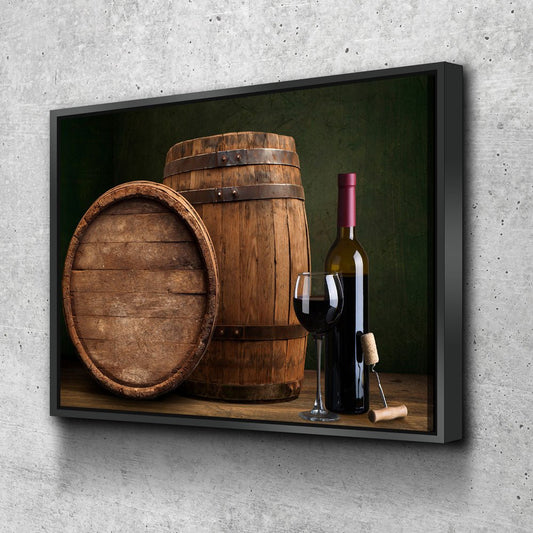 Wine & Barrels Canvas Wall Art, Wine Lovers Decor With Floating Frame