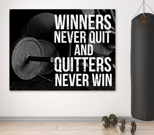 Winners Never Quit And Quitters Never Win Motivational Gym Fitness Framed Wall Art Canvas 40x30 inch