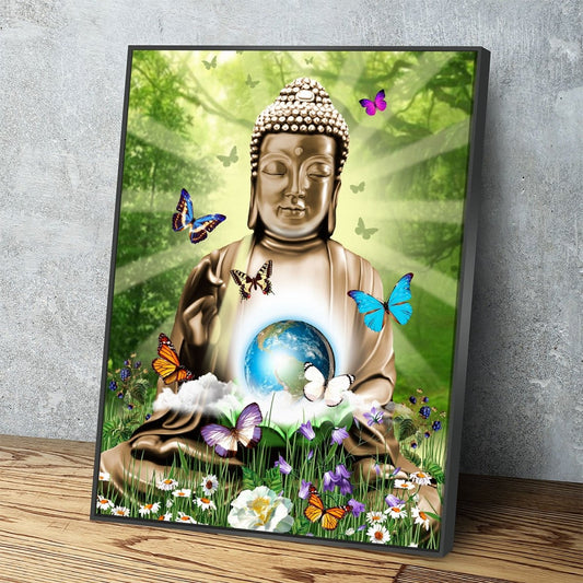 World Peace Buddha Canvas Wall Art, Buddha Decor, Inspirational Decor With Floating Frame