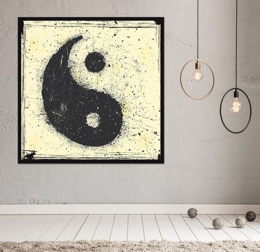 Yin Yang Chinese Art Framed Canvas Wall Art Home Decor Grunge Style 36x36 inch
