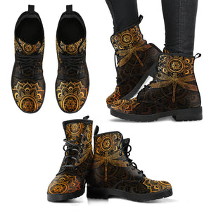 Mandala Dragonfly Rusty Gold Handcrafted Boots - Love Family & Home