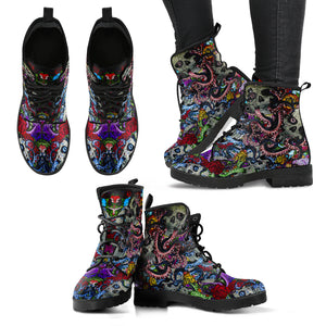 Sugar Skull Octopus Women's Handcrafted Premium Leather Boots - Love Family & Home