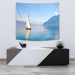 Image of TAPESTRY SAILBOAT ON MOUNTAIN LAKE - Love Family & Home