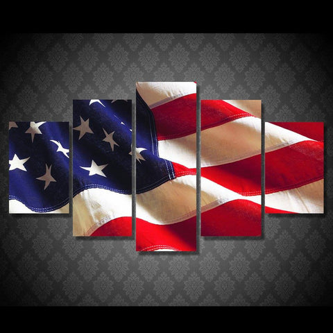 Image of Patriotic American US Flag 5-Piece Wall Art Canvas - Love Family & Home