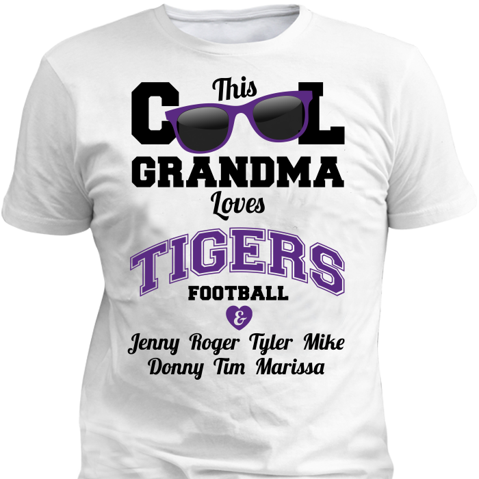 This Cool Grandma Loves Tigers Football & Personlized Names Apparel Standard Fit T White