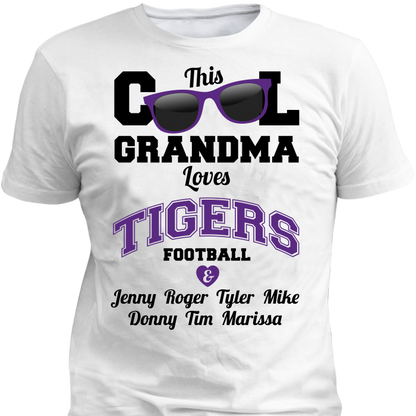 This Cool Grandma Loves Tigers Football & Personlized Names Apparel Standard Fit T White