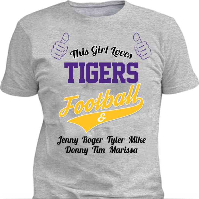This Girl Loves Tigers Football & Personalized Names Apparel For Mom's Standard Fit T Grey