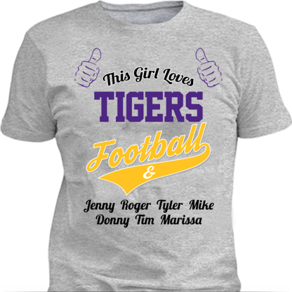 This Girl Loves Tigers Football & Personalized Names Apparel For Mom's Standard Fit T Grey