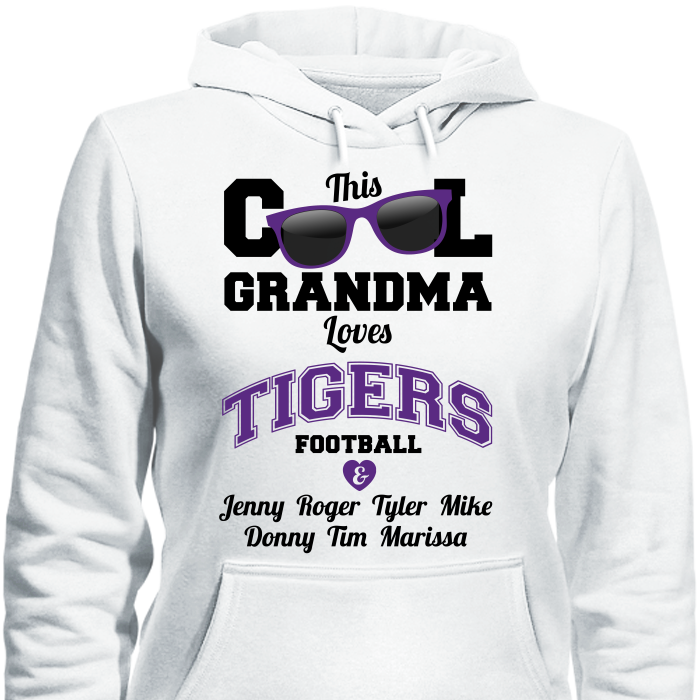 This Cool Grandma Loves Tigers Football & Personlized Names Apparel Hoodie White