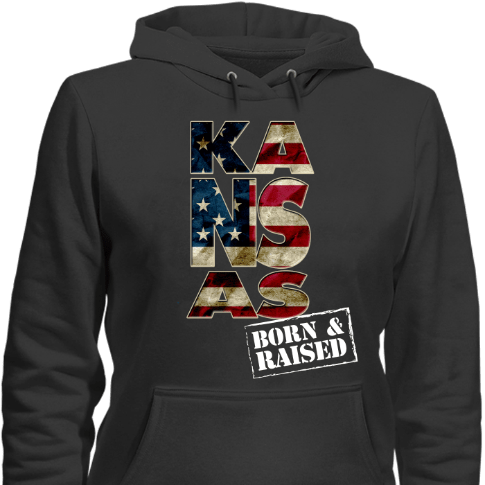 Kansas Born & Raised Limited Edition Print T-Shirt & Apparel Hoodie Black