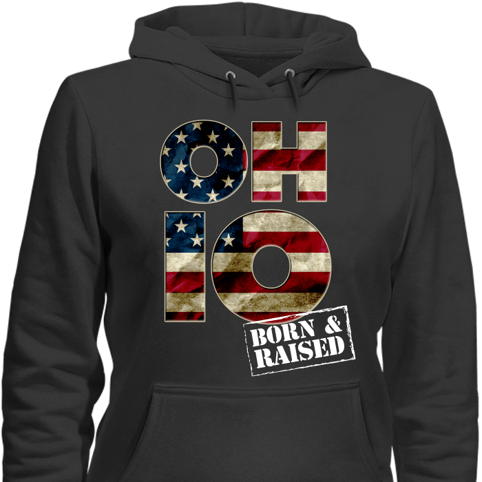 Ohio O-H-I-O Born & Raised T-Shirt & Apparel Hoodie Black