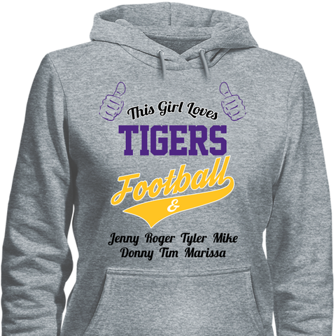 Image of This Girl Loves Tigers Football & Personalized Names Apparel For Mom's - Love Family & Home