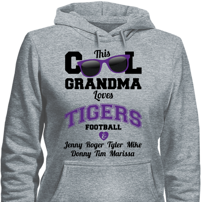 This Cool Grandma Loves Tigers Football & Personlized Names Apparel Hoodie Grey