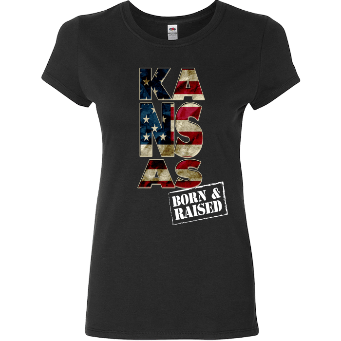 Kansas Born & Raised Limited Edition Print T-Shirt & Apparel Ladies Fitted T Black